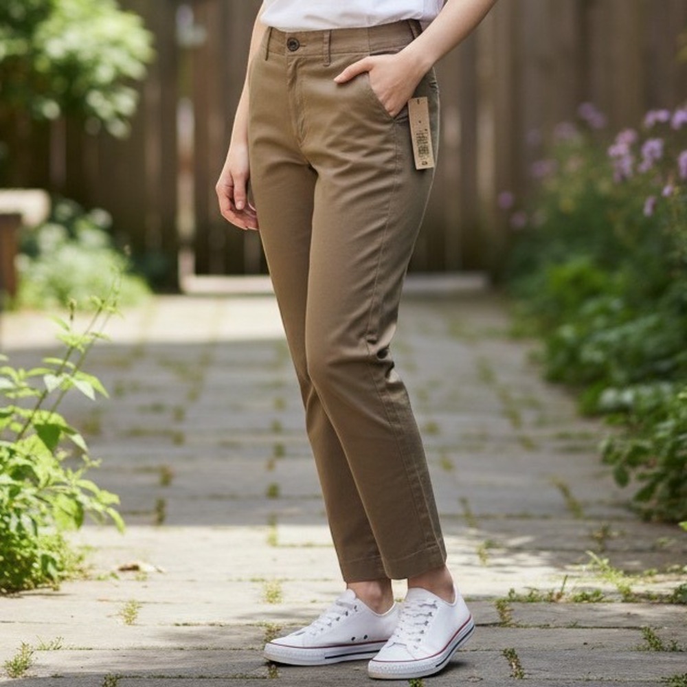 A New Day Pants Womens 14R Brown NWT High Rise Straight Leg Chino Stretch Khaki